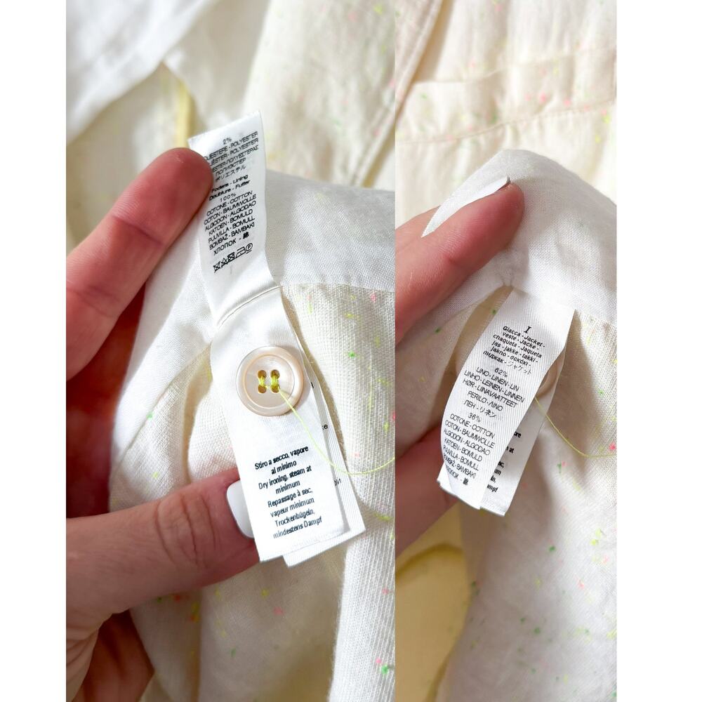 Forte forte Linen Confetti Speckled Cream Blazer Jacket Cream Neon Yellow Green - Picture 8 of 13